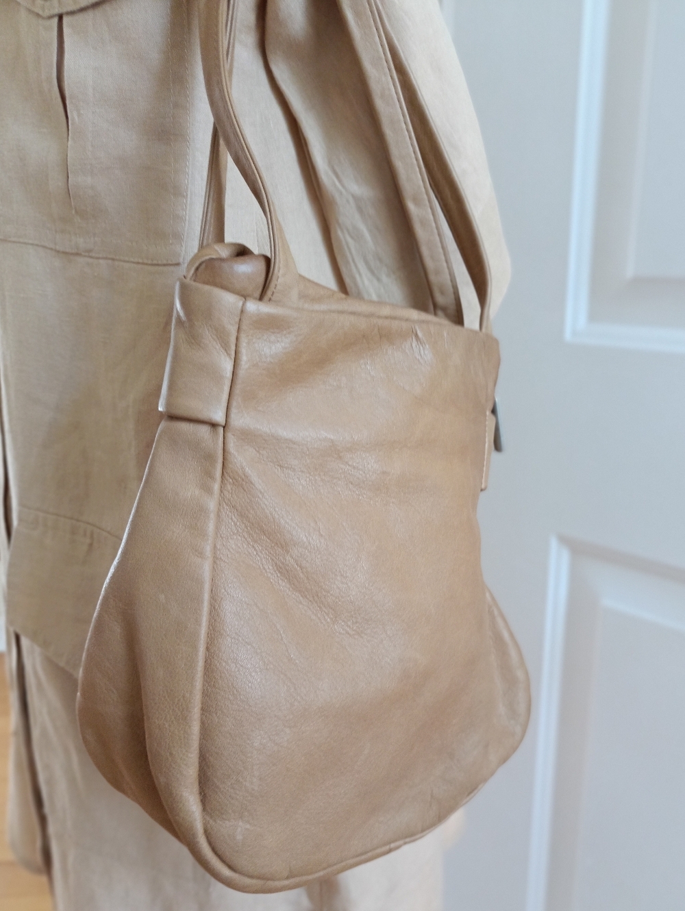 Renato Angi Made In Italy Leather Shoulder Bag Asymmetrical Unique Cream - Picture 8 of 16